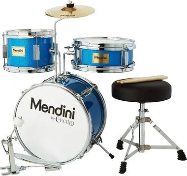 Mendini by Cecilio 3-piece junior drum kit in sky blue, sized for young beginners